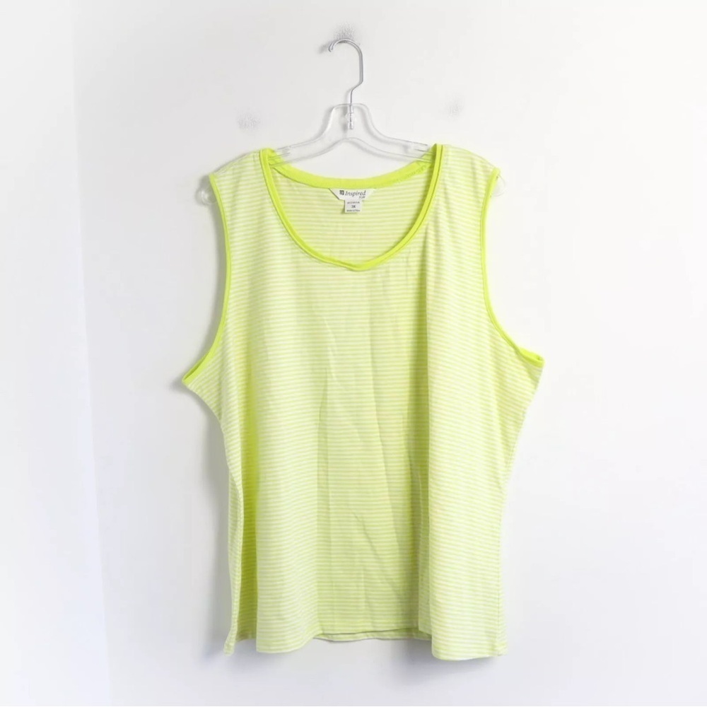 Inspired striped neon lime green sleeveless top 100% cotton casual lounge 3X